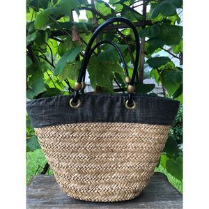 Sun N Sand Straw Tote Bag Woven Beach Purse Large Black Handle